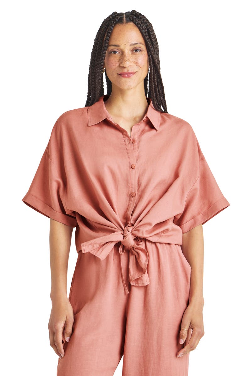 Splendid Dawson Elbow Sleeve Linen Blend Button-Up Shirt, Alternate, color, Sunset