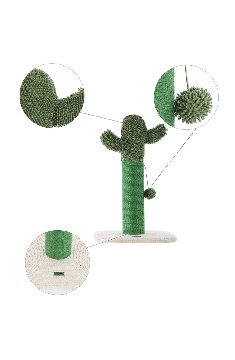 The Licker Store Pecos 21" Modern Jute Cactus Cat Scratching Post with Fuzzy Toy, Alternate, color, Green