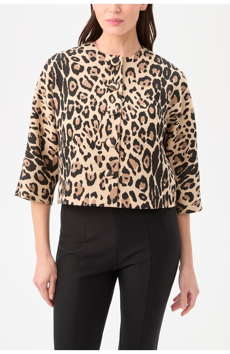 Trina Turk Critique Cropped Leopard Jacket, Main, color, Multi