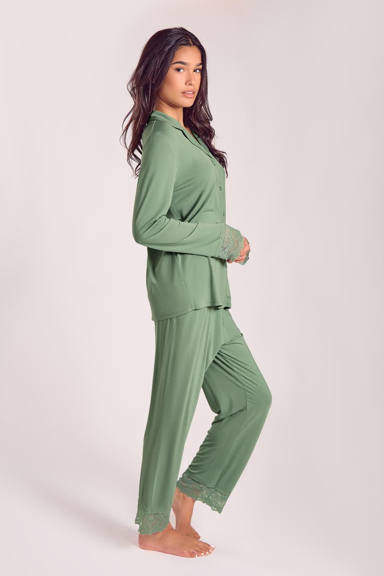 Modal Women's Pajama Set with Lace Trim, Alternate, color, Green