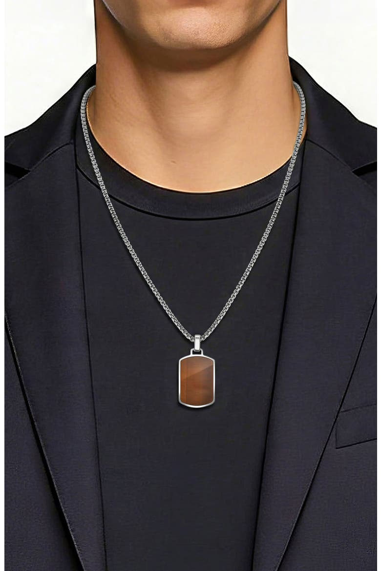 Men's Dog Tag Necklace, Alternate, color, BROWN