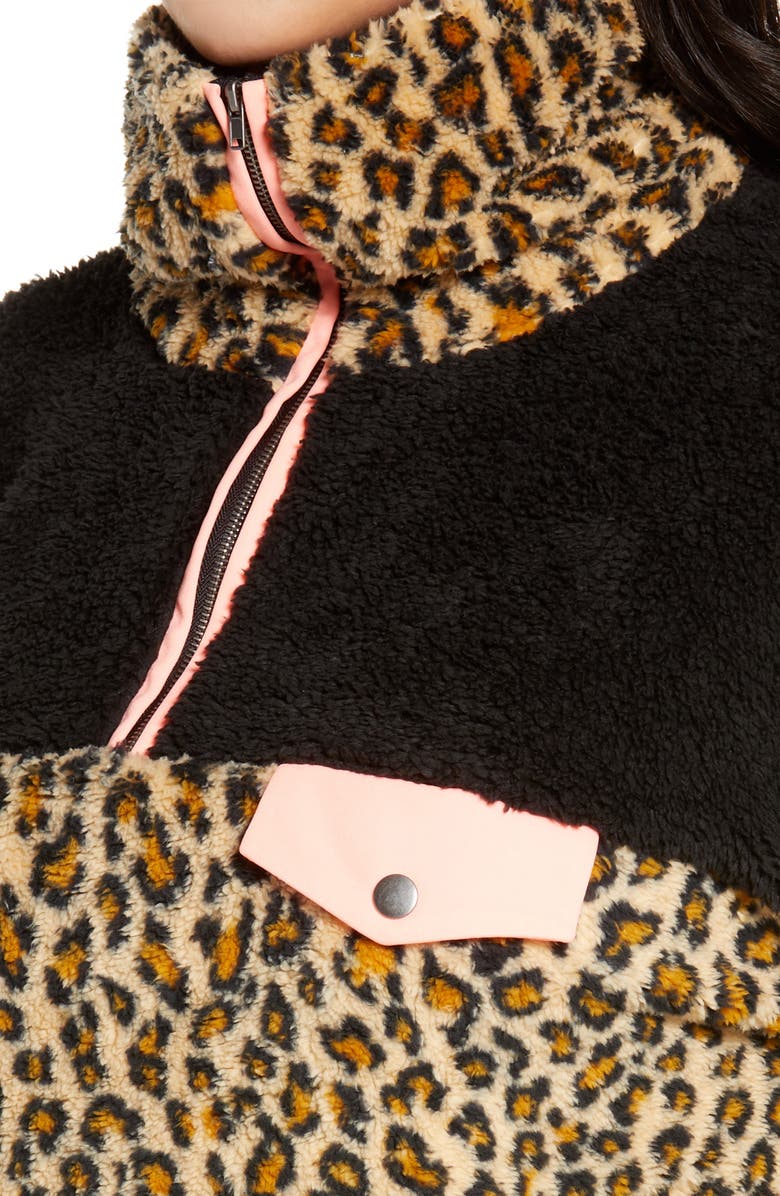 BP. Leopard Pattern Mixed Media Half Zip Fleece, Alternate, color, 
