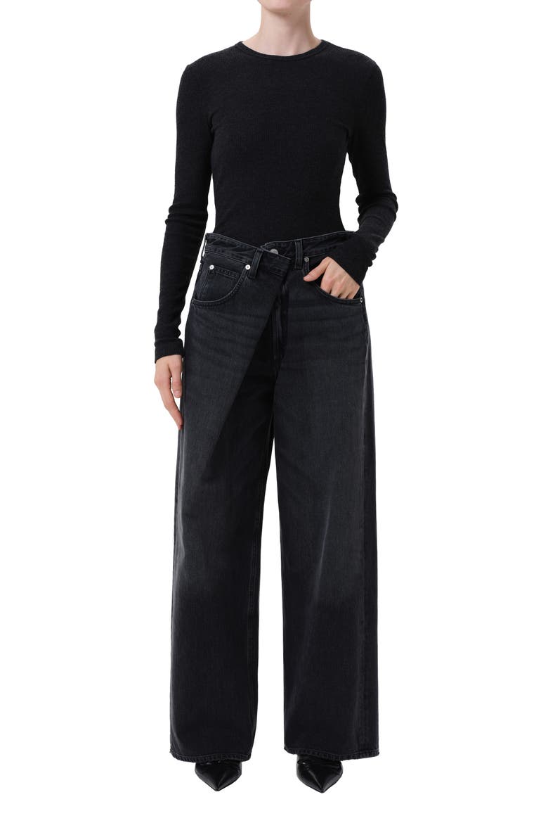 Vana Fold Waistband Wide Leg Jeans, Alternate, color, ARCANE DARK BLACK