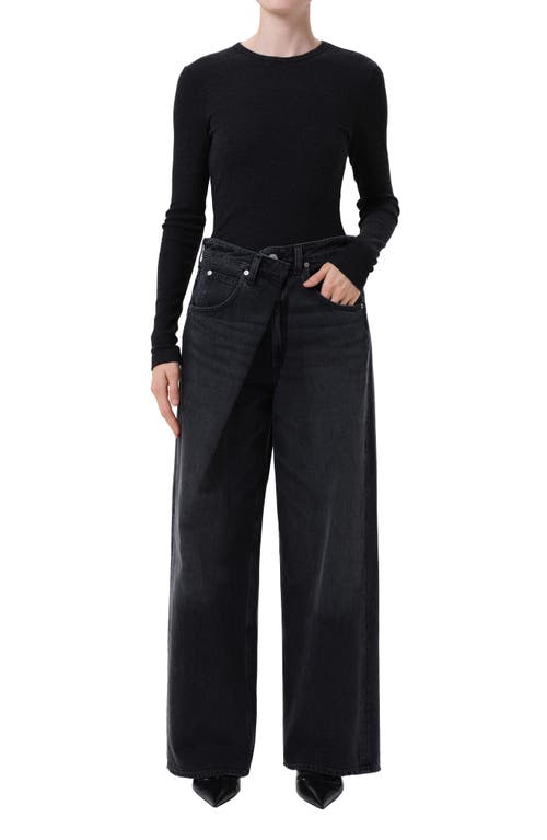 Agolde Vana Fold Waistband Wide Leg Jeans In Gray