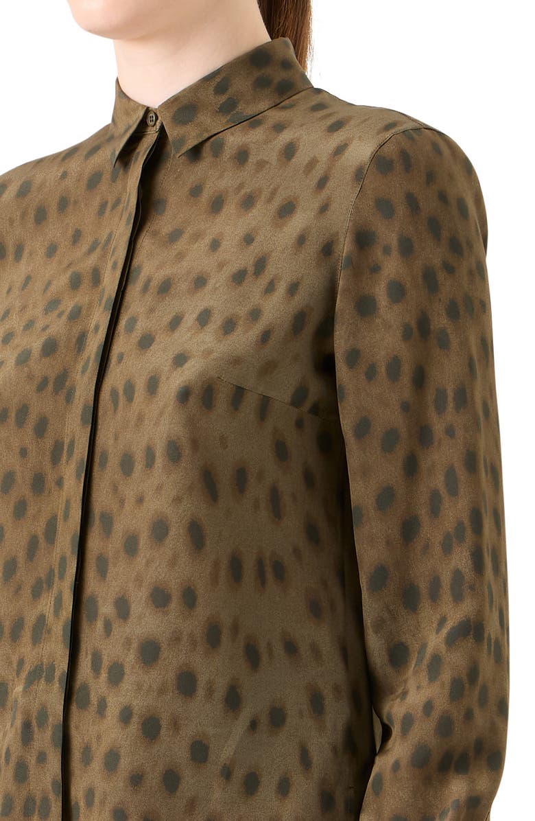 Akris punto Leopard Print Silk Crêpe de Chine Button-Up Shirt, Alternate, color, Hazel-Bark