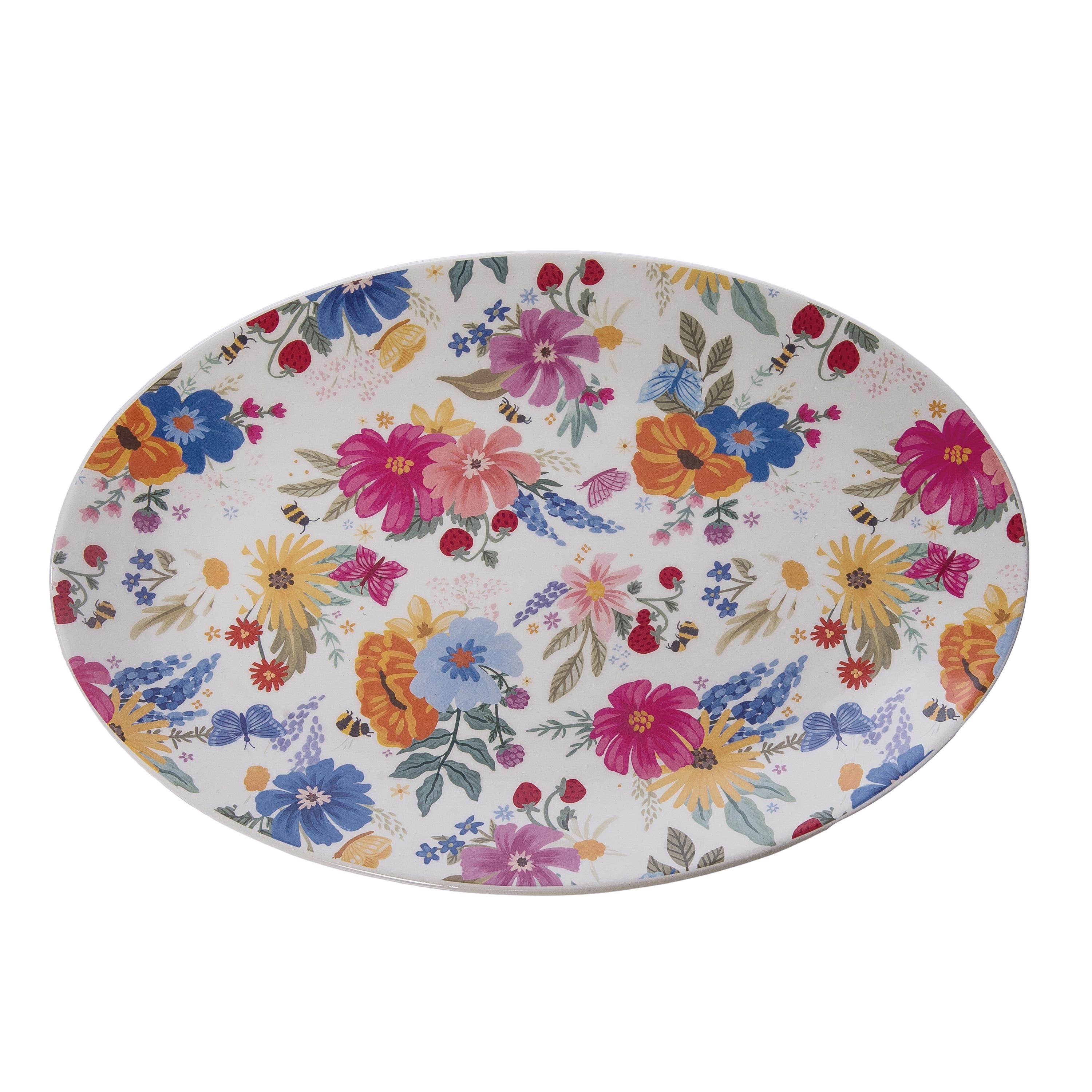 Transpac Dolomite Floral Spring Platter Multicolored for Spring Serving ...