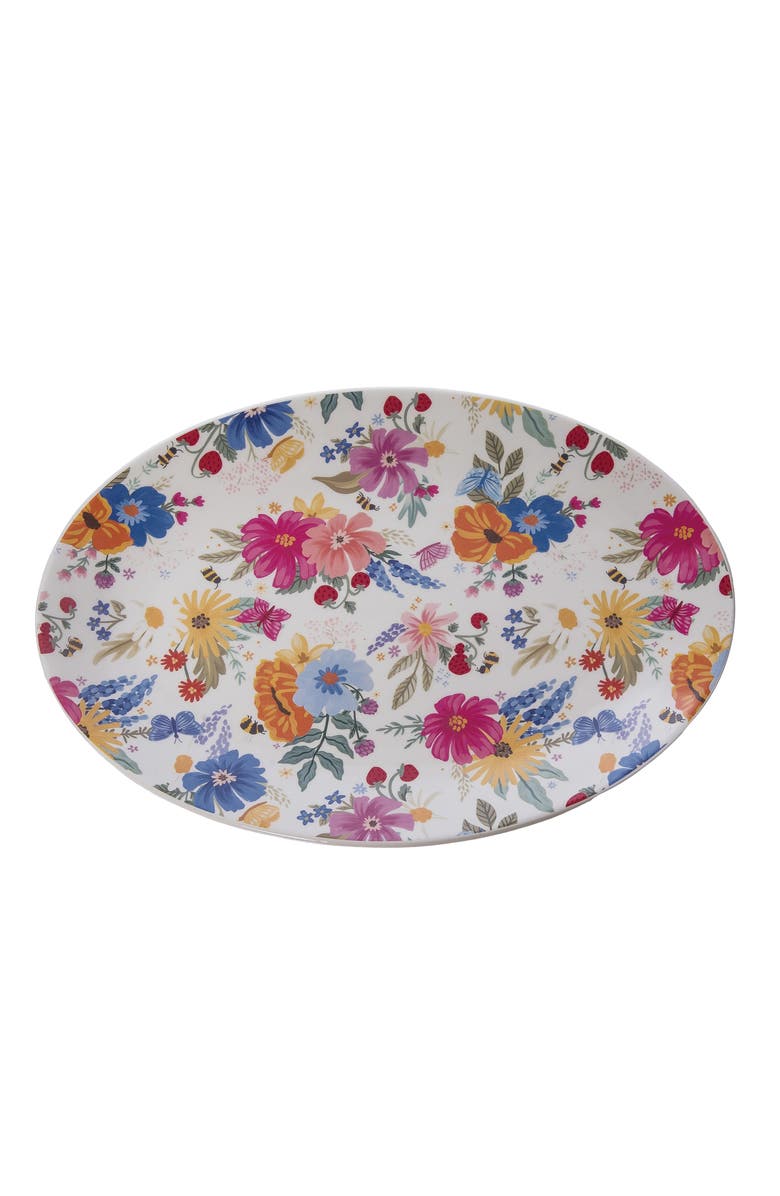 Transpac Dolomite Floral Spring Platter Multicolored for Spring Serving and Entertaining, Main, color, Multicolored