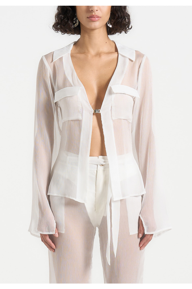 Sheer Shirt with Clasp, Alternate, color, White