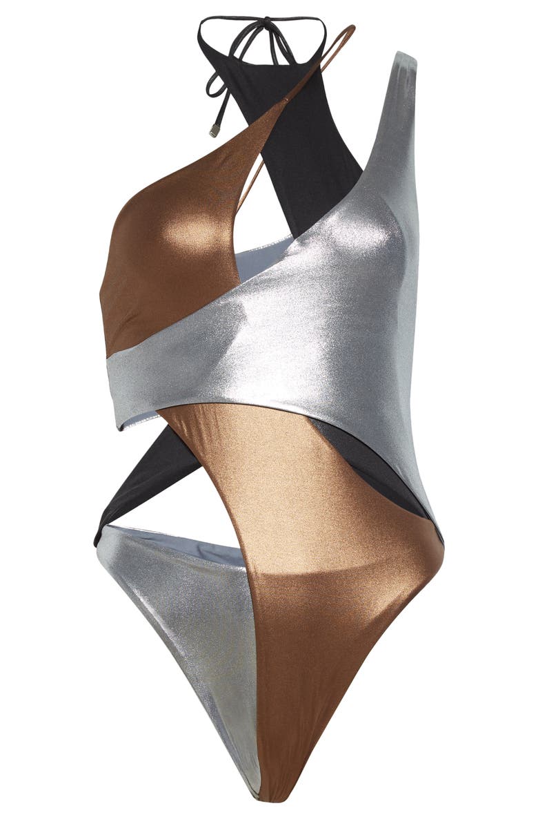 The Attico Metallic Cutout One-Piece Swimsuit, Alternate, color, 