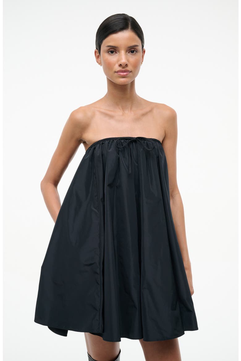 Sofia Strapless Satin Trapeze Minidress, Alternate, color, BLACK