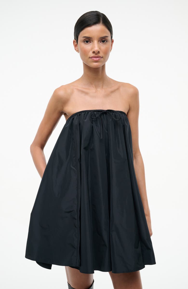 STAUD Sofia Strapless Satin Trapeze Minidress, Alternate, color, Black