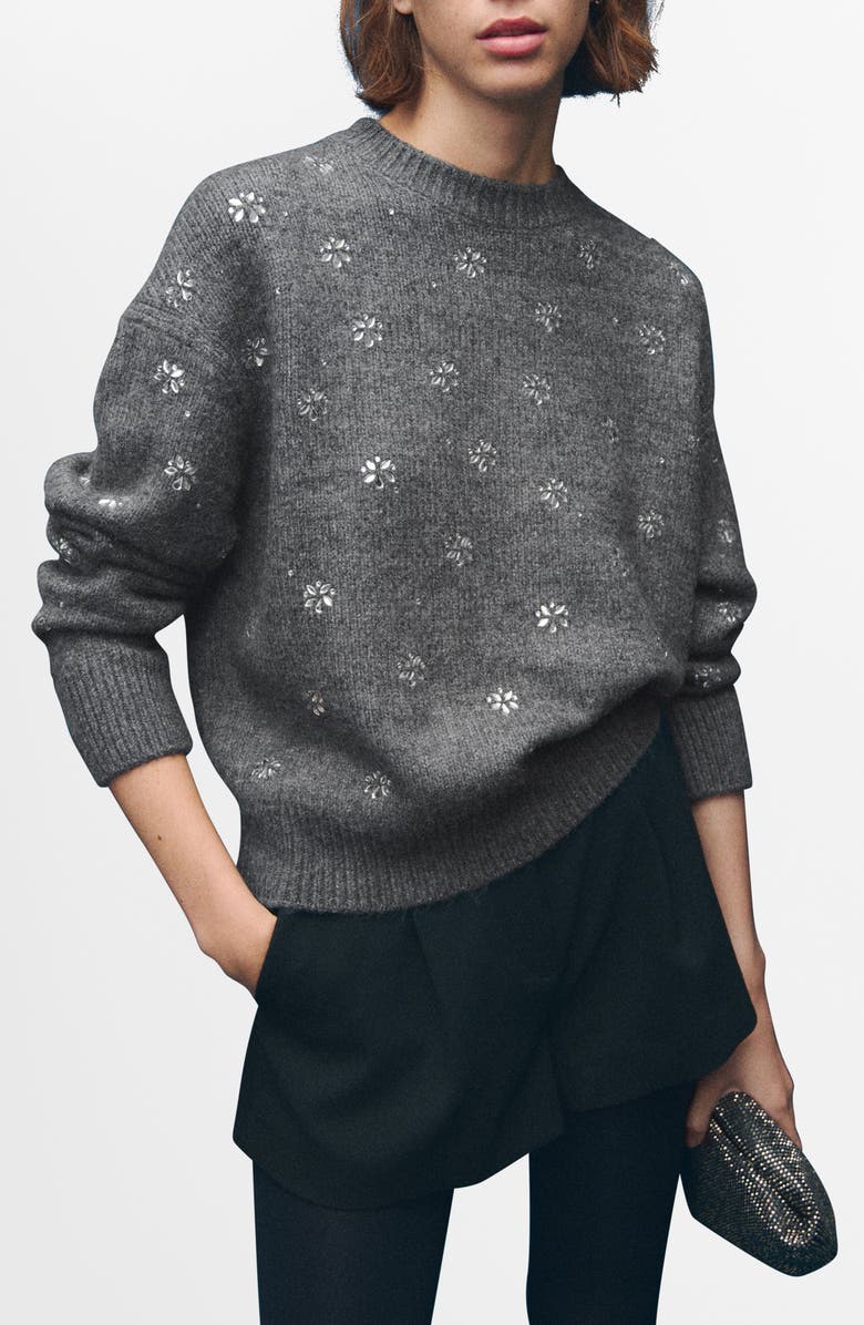 MANGO Embellished Crewneck Sweater, Main, color, 