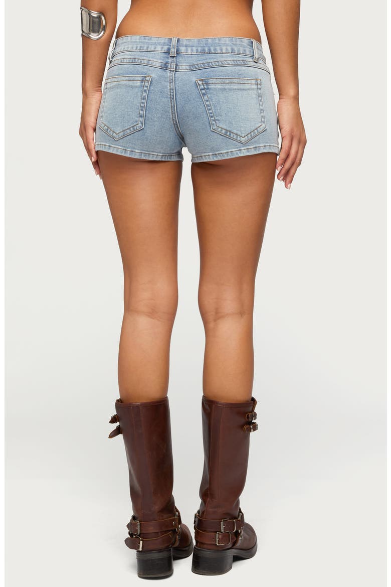Studded Western Low Rise Denim Shorts, Alternate, color, BLUE