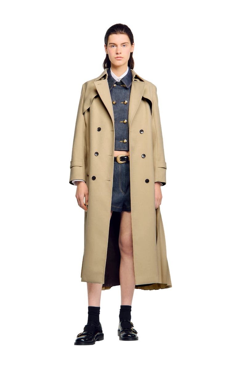 SANDRO Belted double-breasted trench, Main, color, Beige
