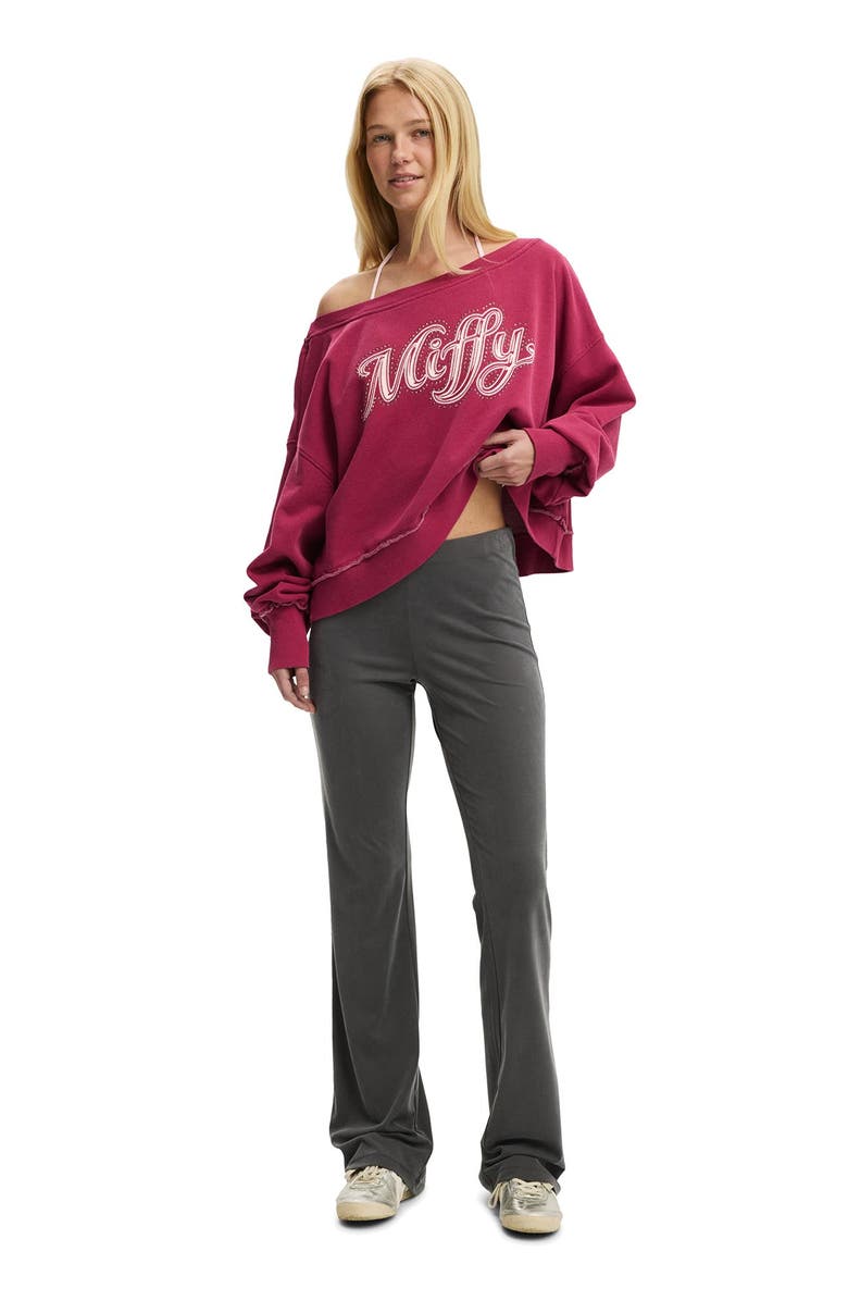 Cotton On Women's Off Shoulder Sweatshirt - License, Alternate, color, Lcn Mif Washed Dark Lotus