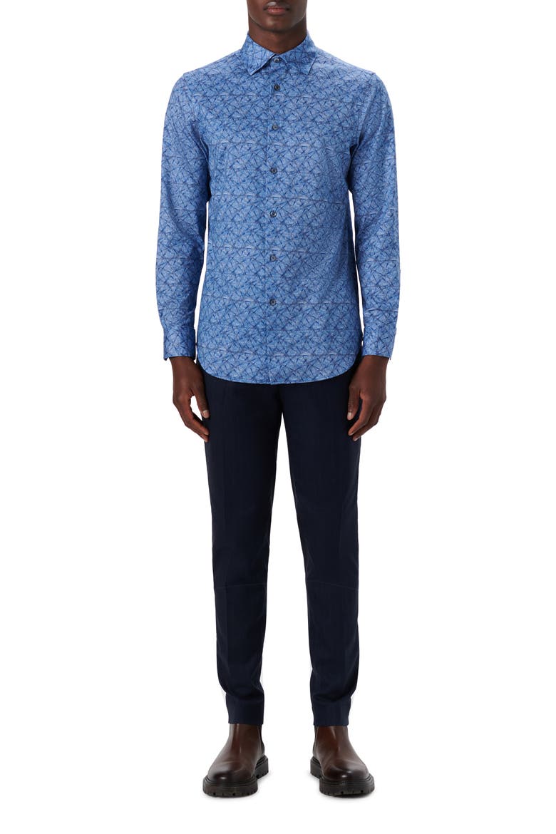 OoohCotton® Abstract Print Button-Up Shirt, Alternate, color, CLASSIC BLUE