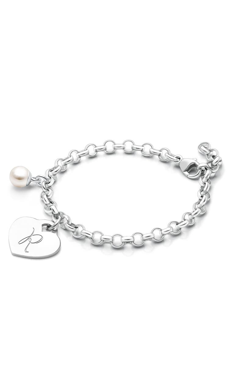 Tiny Blessings Sterling Silver Classic Charm Bracelet & Engraved Initial 6.25" Bracelet, Main, color, Silver - R
