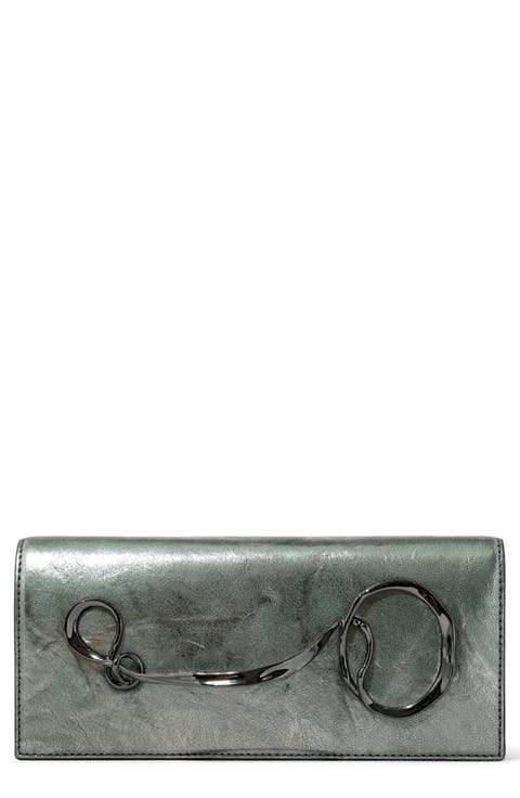 Twisted Side Handle Leather Clutch