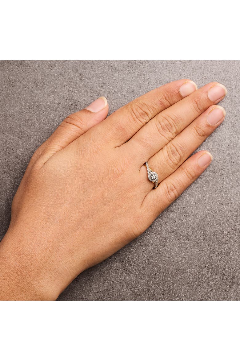 Silver 1/4 Cttw Diamond Bypass and Halo Promise Ring, Alternate, color, Yellow