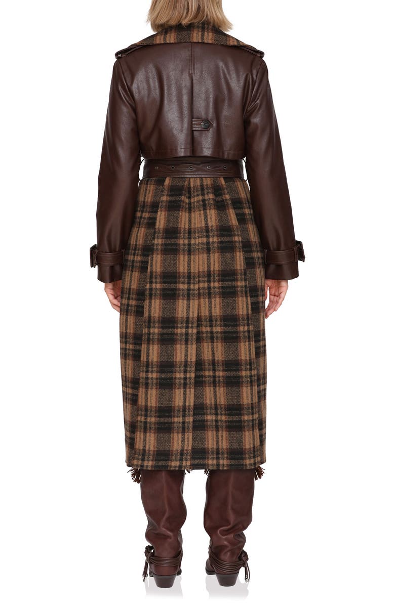 Avec Les Filles Plaid Faux Leather Trim Double Breasted Coat, Alternate, color,