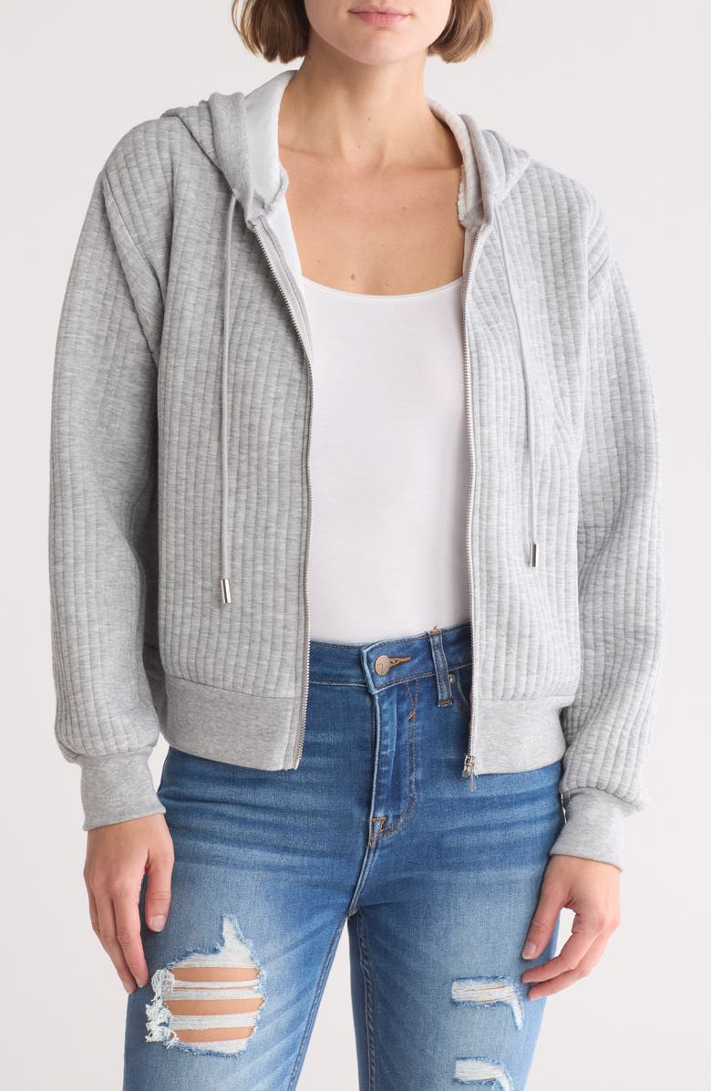 T Tahari Rib Knit Zip Hoodie, Main, color, Dusk Grey Heather