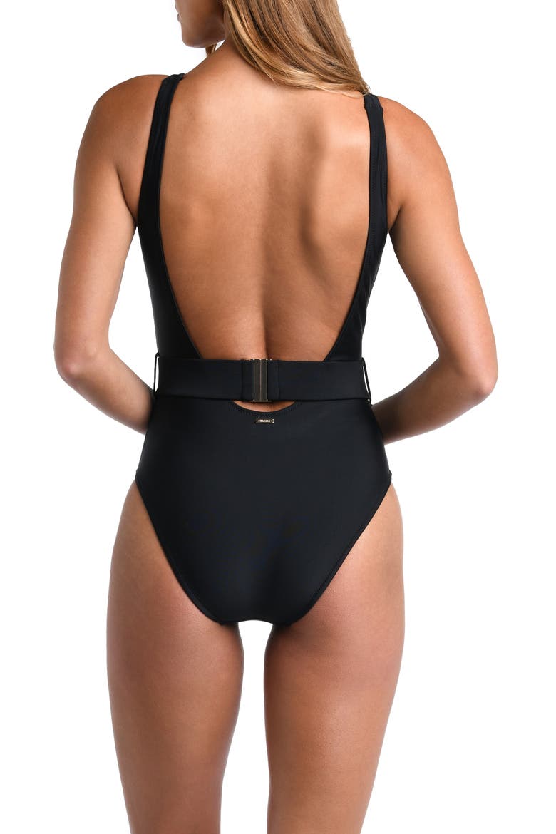 Mila Belted One-Piece Swimsuit, Alternate, color, BLACK