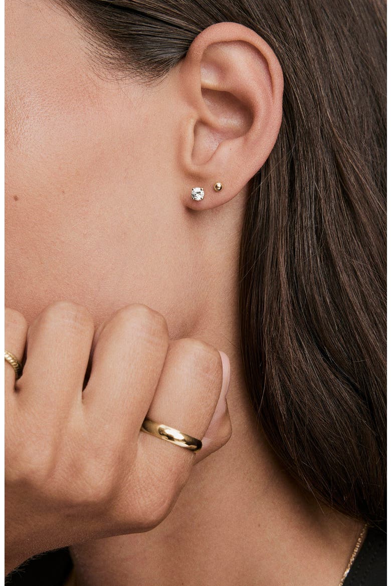 Round Lab Grown Sapphire Studs, Alternate, color, Gold Vermeil / Sapphire