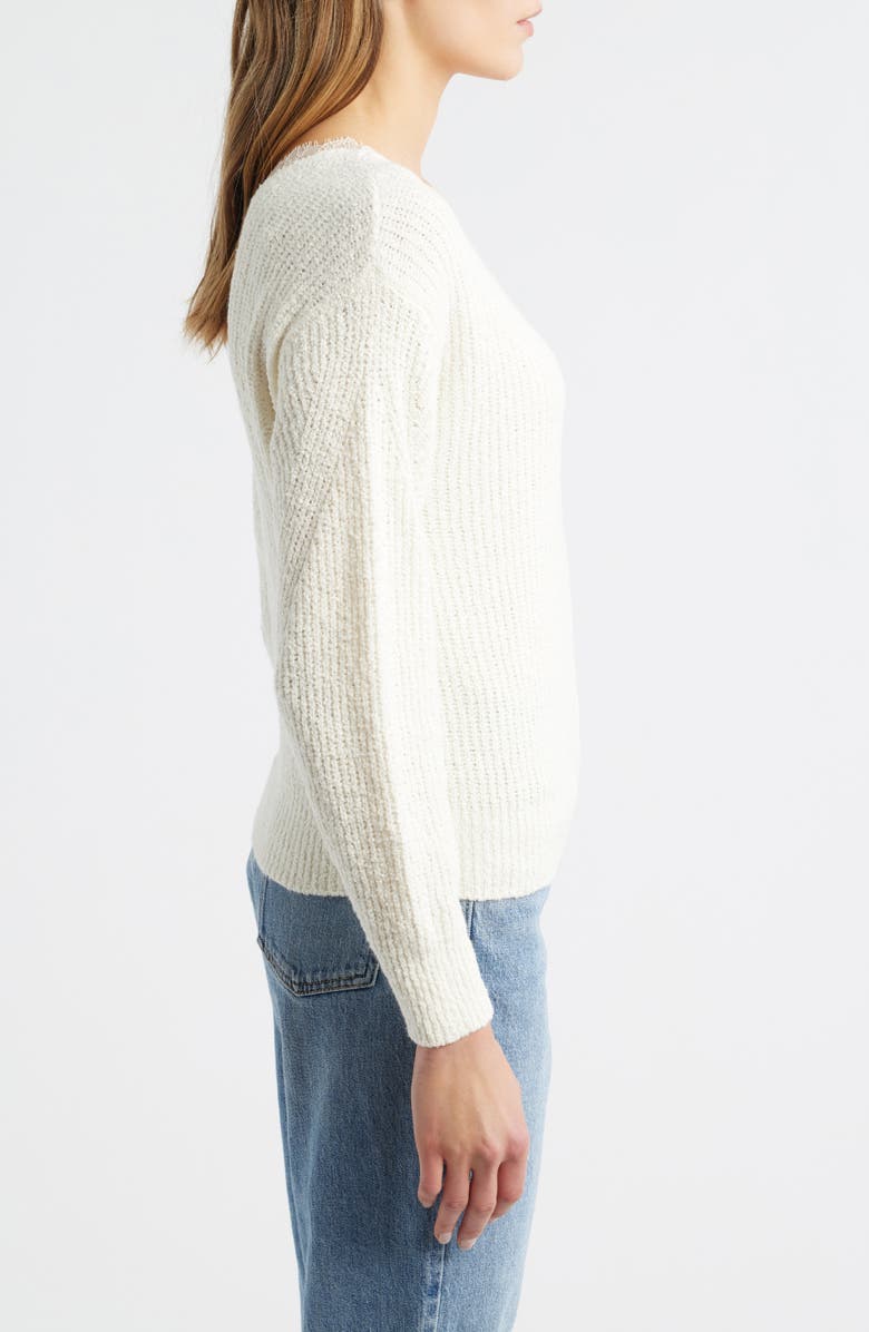 MARGARET O'LEARY Lace Accent Cotton Blend V-Neck Sweater, Alternate, color, Ivory