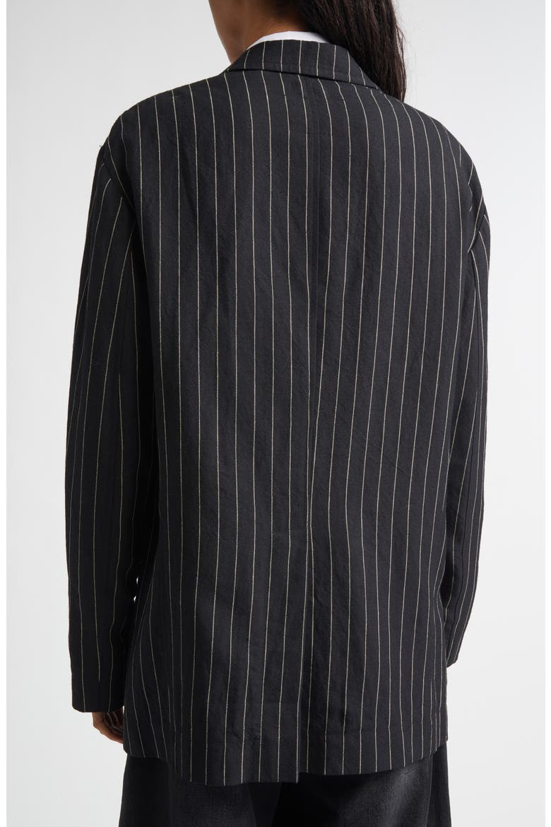 Ragged Pinstripe Oversize Linen & Virgin Wool Blazer, Alternate, color, BLACK WHITE PINSTRIPE