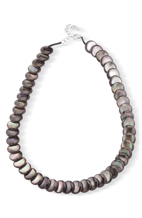 Sterling Silver Black Mother-of-Pearl Statement Necklace