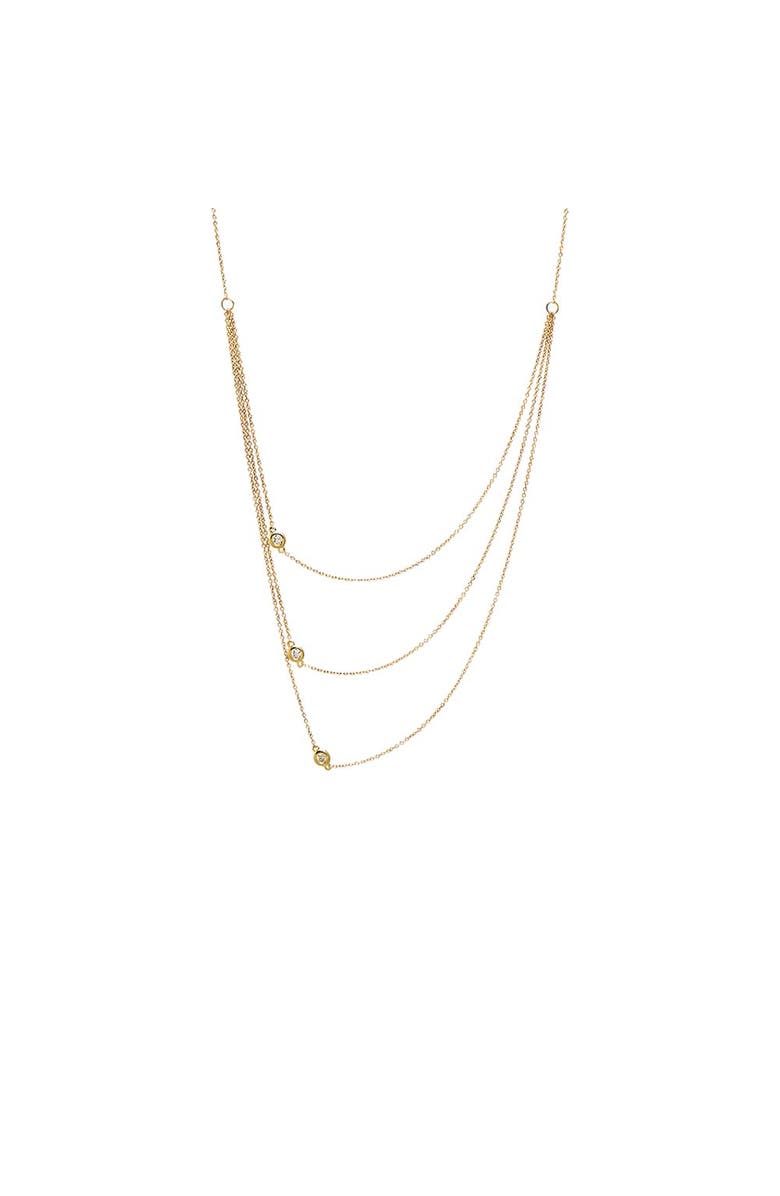 BY ADINA EDEN Diamond Sideway Bezel Triple Chain Necklace 14K, Main, color, 14K Gold