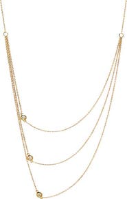 BY ADINA EDEN Diamond Sideway Bezel Triple Chain Necklace 14K