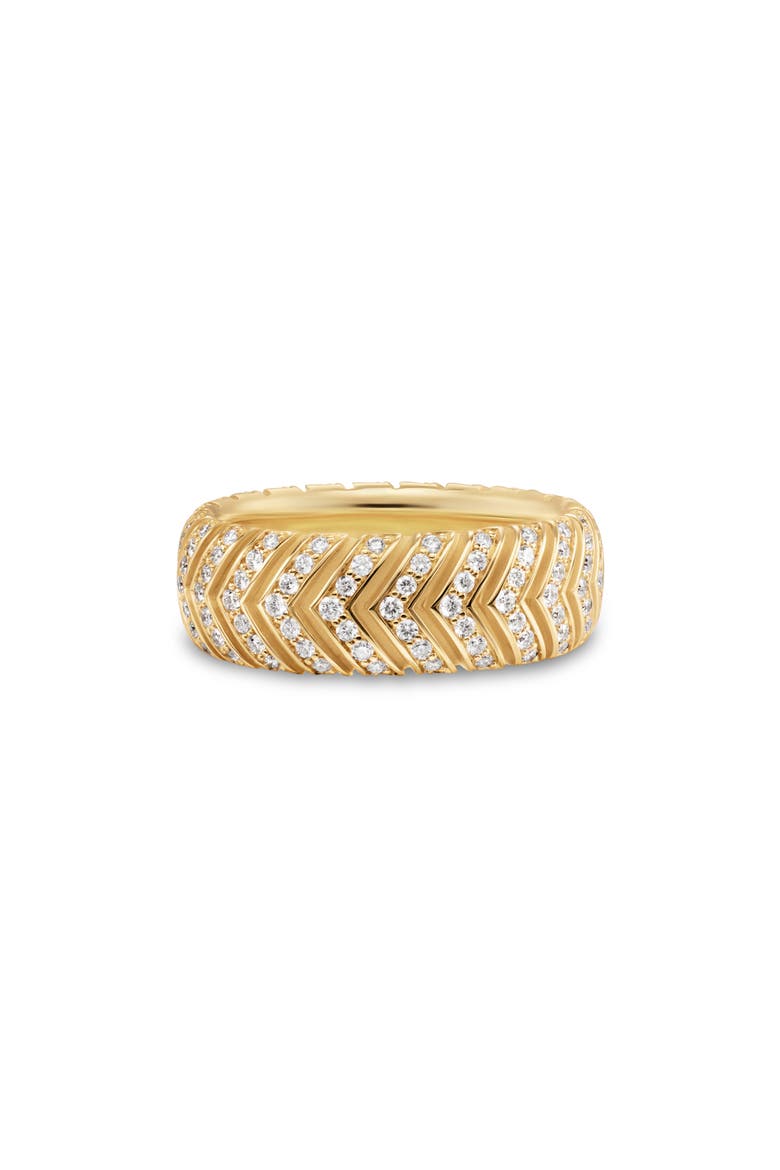 Men's Chevron Band Ring in 18K Yellow Gold with Diamonds, 8mm, Main, color, GOLD