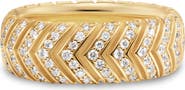 David Yurman Men's Chevron Band Ring in 18K Yellow Gold with Diamonds, 8mm