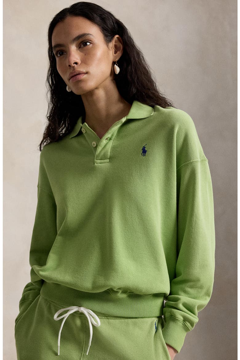 Lightweight Fleece Polo Sweatshirt, Alternate, color, PARAKEET GREEN