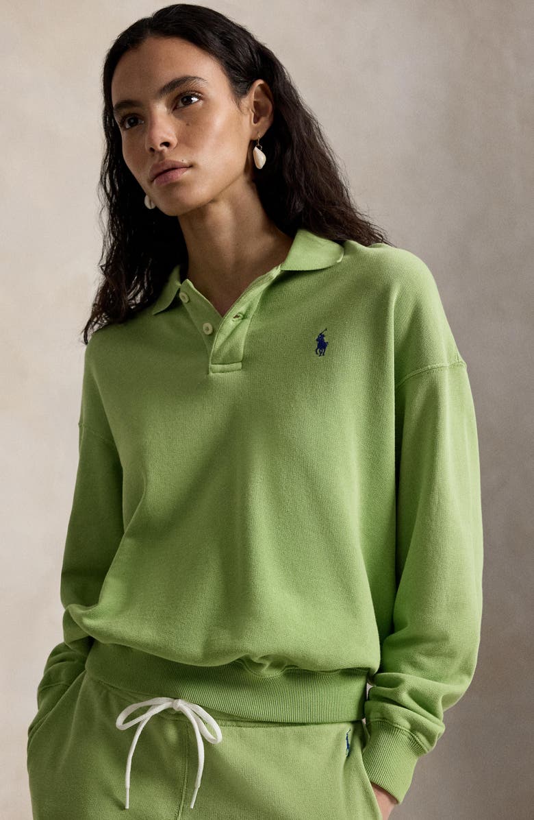 Polo Ralph Lauren Lightweight Fleece Polo Sweatshirt, Alternate, color, Parakeet Green