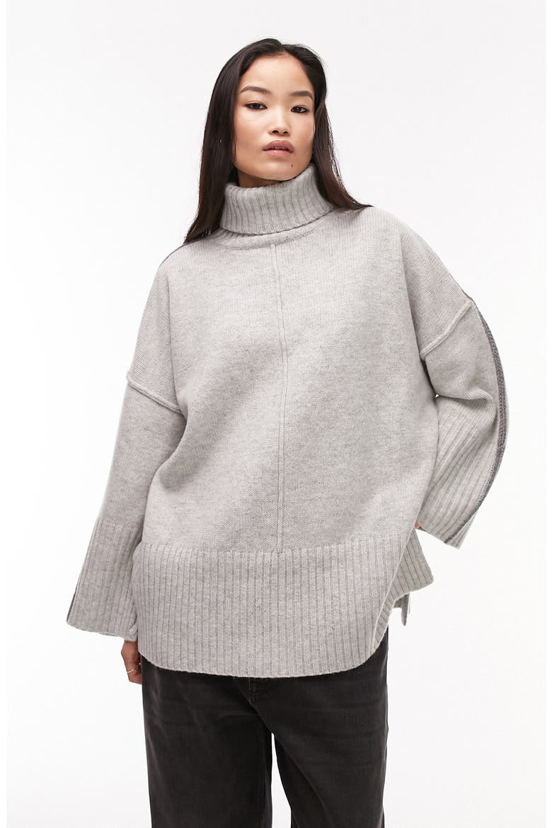 Oversize Turtleneck Wool Sweater, Main, color, GREY