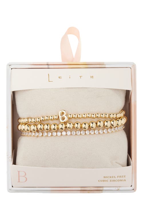 Leith 3-pack Initial Bead Bracelet In B- Clear- Gold