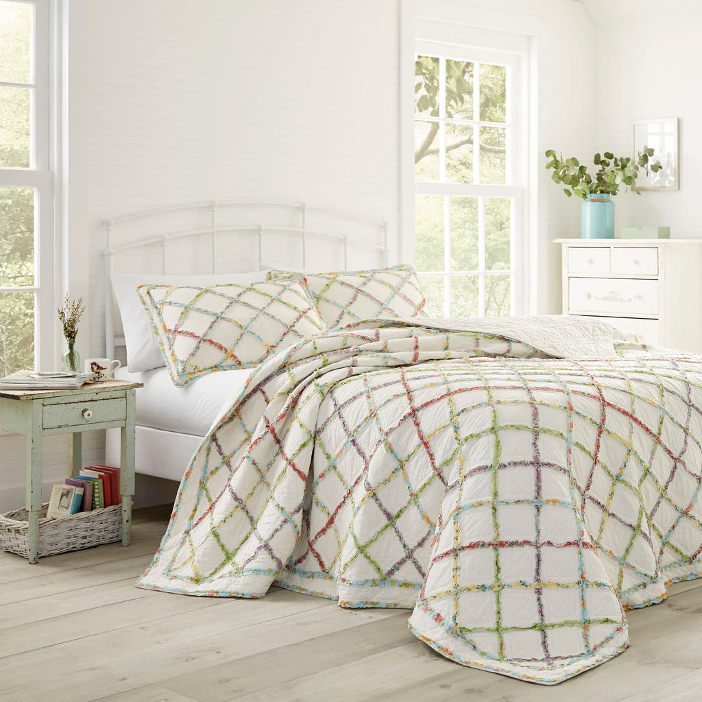 Laura Ashley Ruffle Garden Twin Quilt & Sham Set In Ivory Multi
