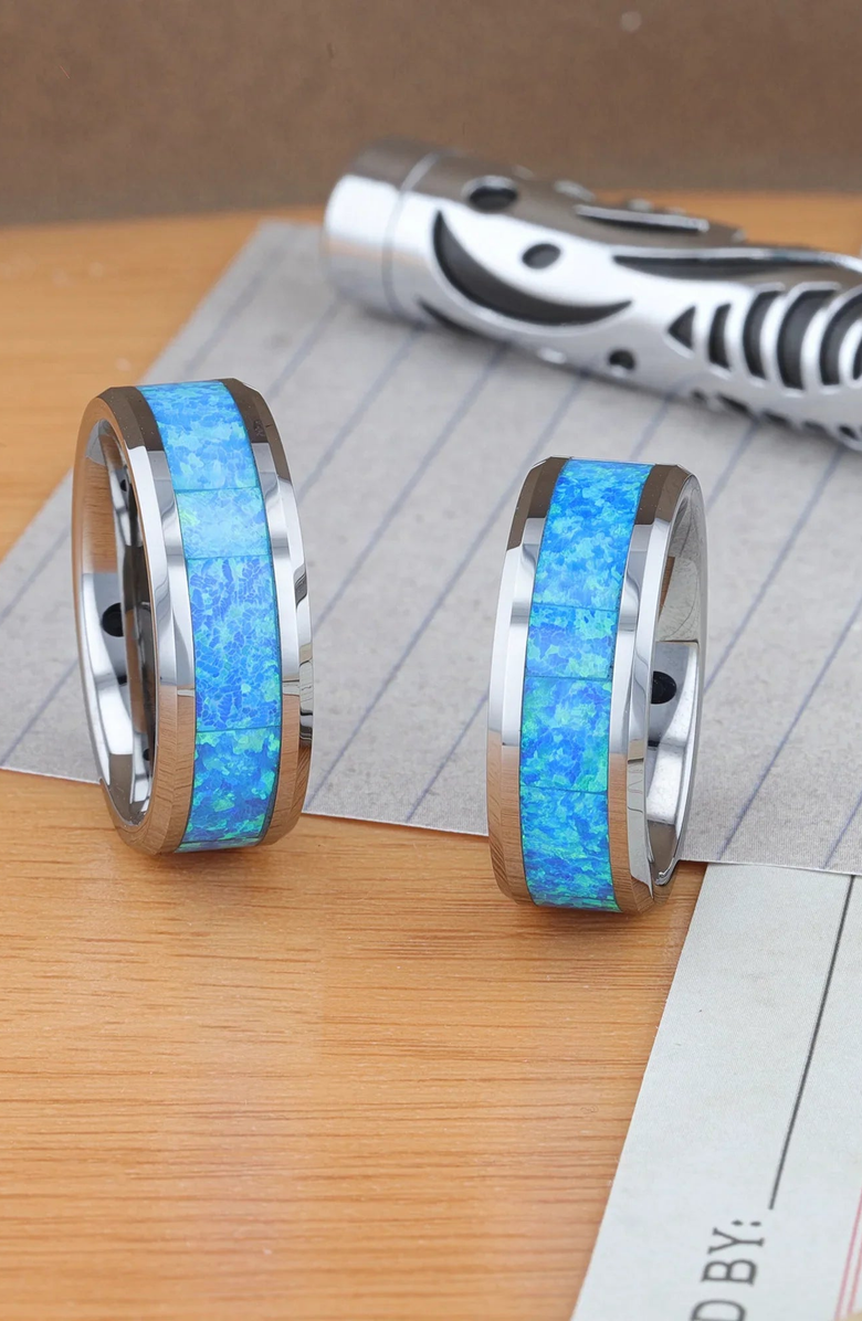 Larson Jewelers Quasar Tungsten Wedding Band With Opal Inlay, Alternate, color, Blue Green Opal 10Mm