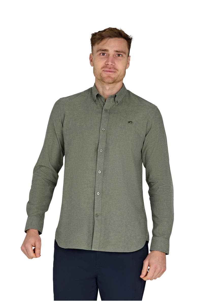 Raging Bull Long Sleeve Linen Shirt, Main, color, Olive