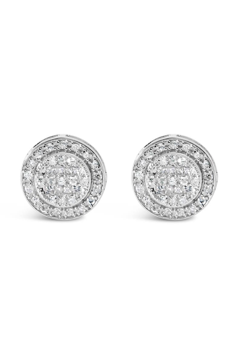.925 Sterling Silver 3/4 Cttw Diamond Composite and Halo Stud Earrings, Main, color, Silver