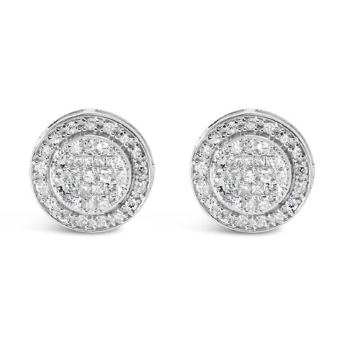 .925 Sterling Silver 3/4 Cttw Diamond Composite and Halo Stud Earrings