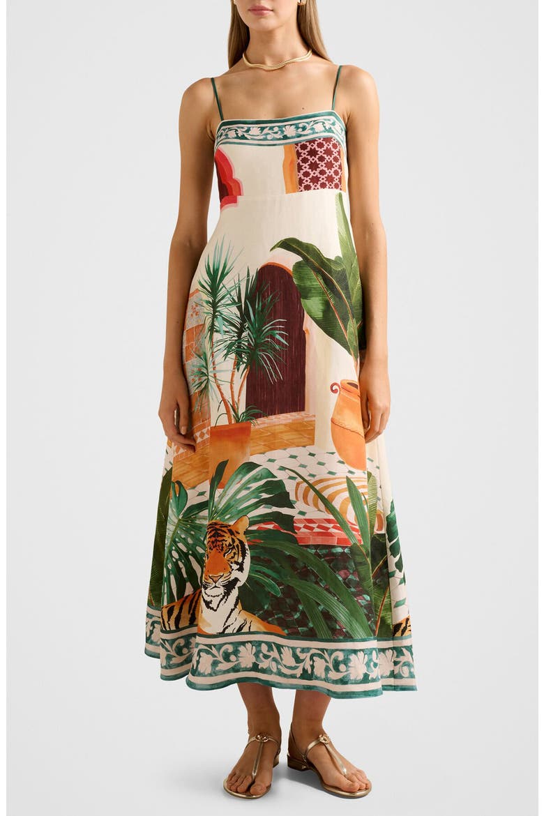 Bianca Print Linen Blend Midi Dress, Main, color, CASABLANCA HOLIDAY