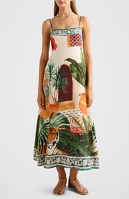 Ever New Bianca Print Linen Blend Midi Dress