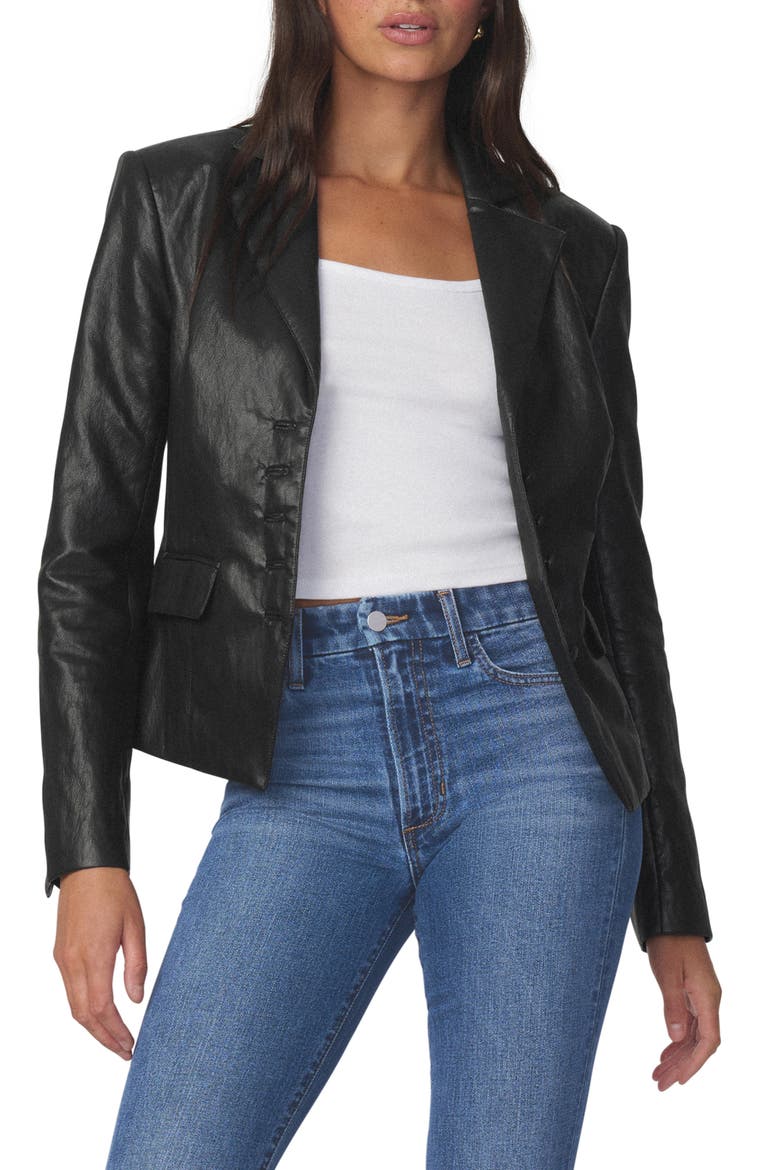The Fitted Faux Leather Blazer, Main, color, BLACK