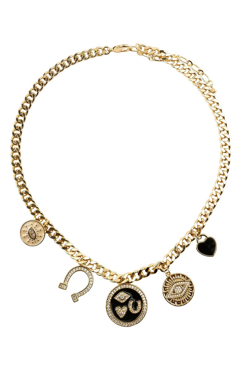 Panacea Mixed Charm Necklace, Main, color, Black