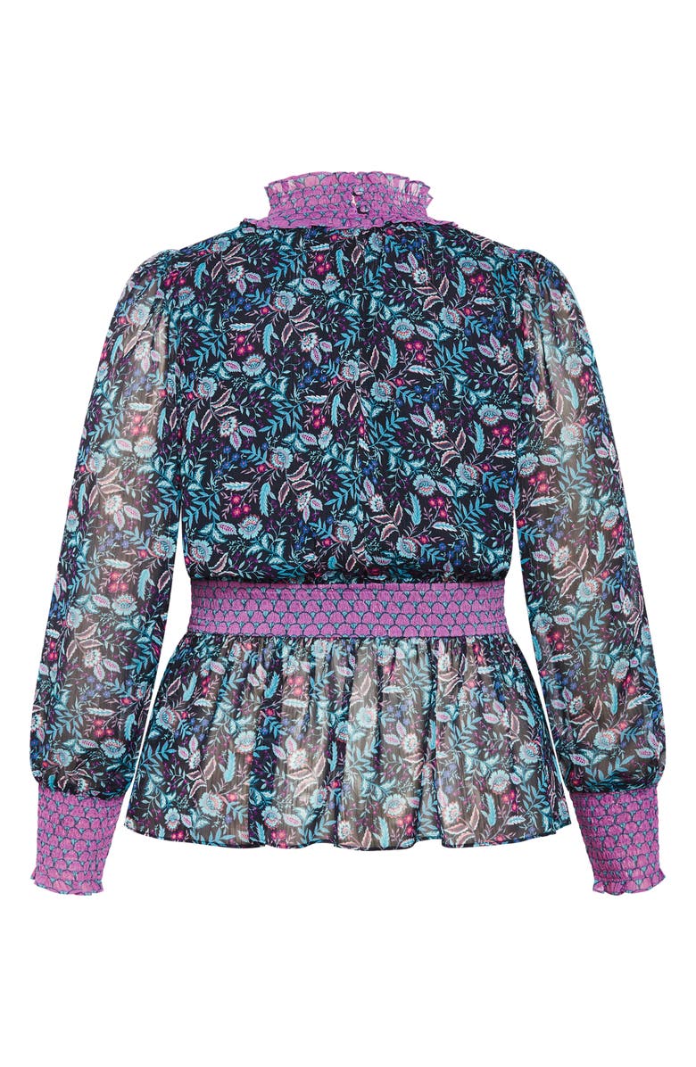 City Chic Annalise Floral Smocked Top, Alternate, color, Florentine