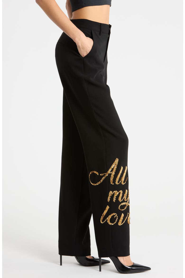 Love Letter Sequin High Waist Wide Leg Pants, Alternate, color, BLACK/ GOLD