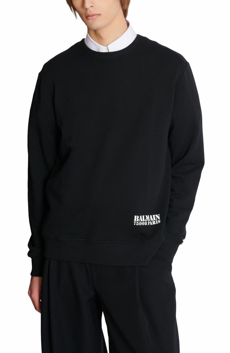 Balmain Small Balmain Stamp Printed Sweatshirt, Alternate, color, Black